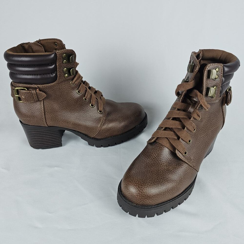 MIA Annamaria Combat Boots, Brown, Block Heel, Girl's Size 7